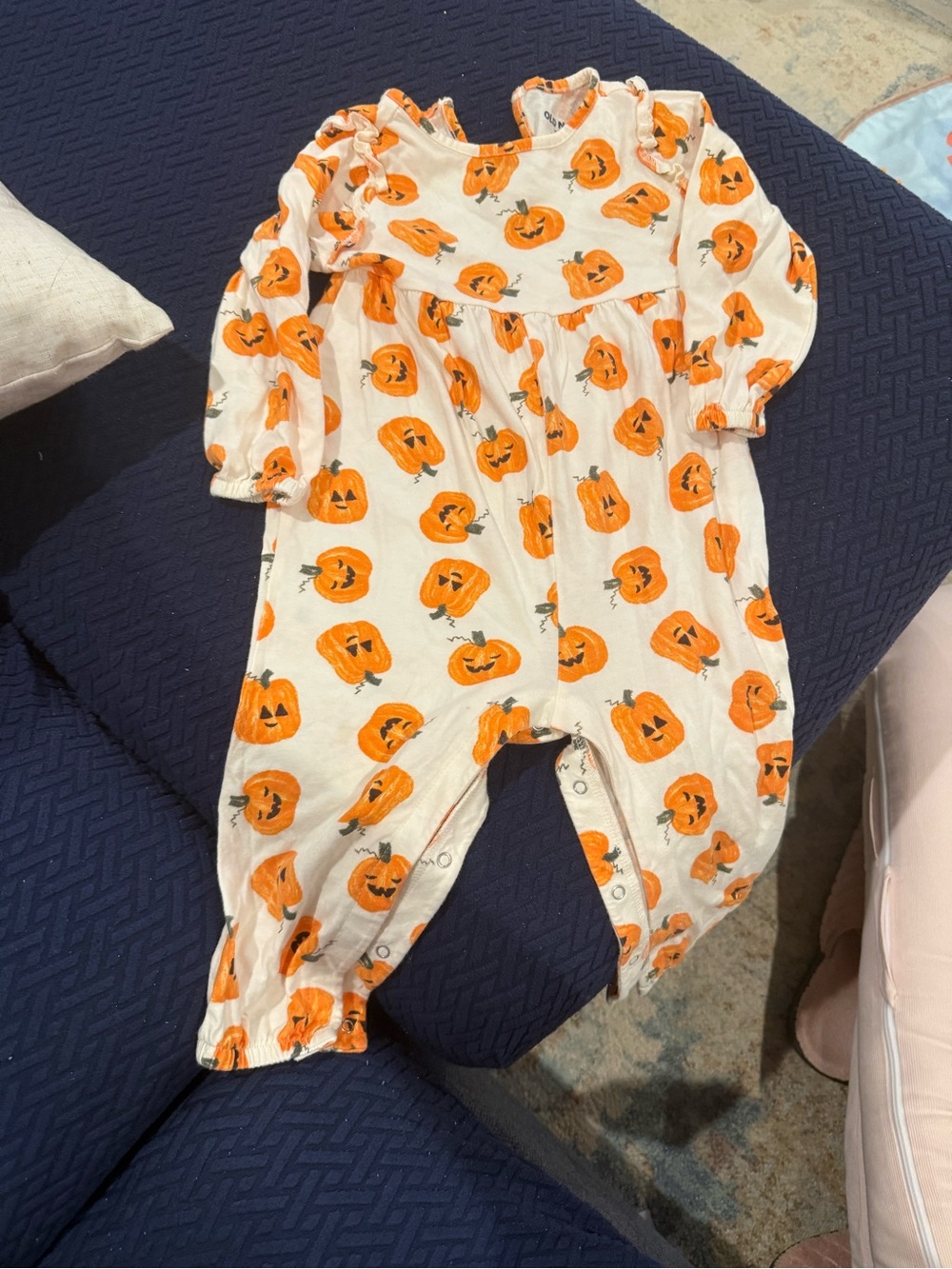 Old Navy Orange Pumpkin Print Baby One-Piece Footie
